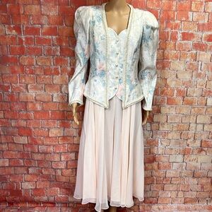 Cachet Vintage 80’s Beaded Brocade Top and Chiffon Skirt Set